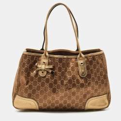Gucci Gold/Brown GG Satin and Leather Princy Tote