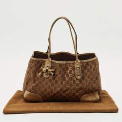 Gucci Gold/Brown GG Satin and Leather Princy Tote