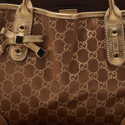 Gucci Gold/Brown GG Satin and Leather Princy Tote