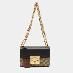 Gucci Black/Beige GG Supreme Canvas and Leather Padlock Small Shoulder Bag