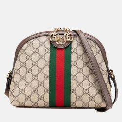 Gucci Beige Brown Small GG Supreme Ophidia Dome Crossbody