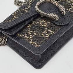 مملوكة مسبقًا Gucci Black/Grey GG Denim Super Mini Dionysus Shoulder Bag