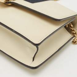 Pre Owned Gucci Off White Leather Super Mini Sylvie Wallet On Chain