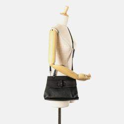 Pre Owned Gucci Black Small Leather Bamboo Daily Satchel
