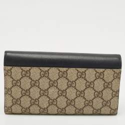 Gucci Black/Beige Leather and GG Supreme Canvas Peony Pearly Continental Wallet