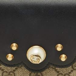 Gucci Black/Beige Leather and GG Supreme Canvas Peony Pearly Continental Wallet