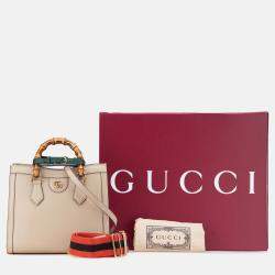Pre Owned Gucci Beige Small Leather Bamboo Diana Satchel