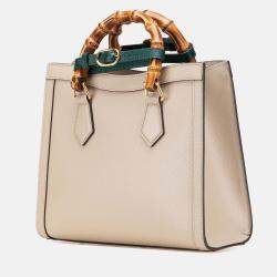 Pre Owned Gucci Beige Small Leather Bamboo Diana Satchel