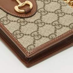 Gucci Beige/Brown GG Supreme Canvas Horsebit 1955 Wallet on Chain