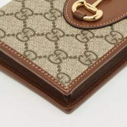 Gucci Beige/Brown GG Supreme Canvas Horsebit 1955 Wallet on Chain
