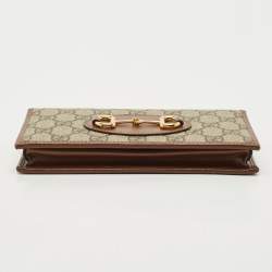 Gucci Beige/Brown GG Supreme Canvas Horsebit 1955 Wallet on Chain