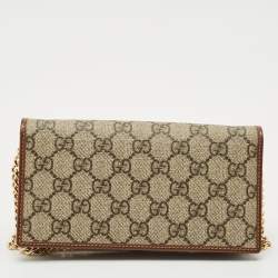 Gucci Beige/Brown GG Supreme Canvas Horsebit 1955 Wallet on Chain