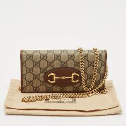 Gucci Beige/Brown GG Supreme Canvas Horsebit 1955 Wallet on Chain
