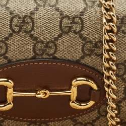 Gucci Beige/Brown GG Supreme Canvas Horsebit 1955 Wallet on Chain