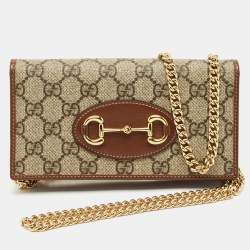 Gucci Beige/Brown GG Supreme Canvas Horsebit 1955 Wallet on Chain