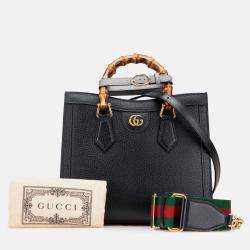 Gucci Black Small Leather Bamboo Diana Satchel