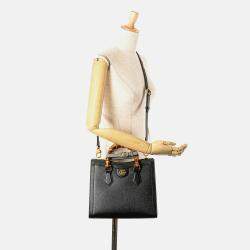 Gucci Black Small Leather Bamboo Diana Satchel