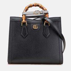 Gucci Black Small Leather Bamboo Diana Satchel