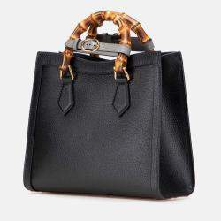Gucci Black Small Leather Bamboo Diana Satchel