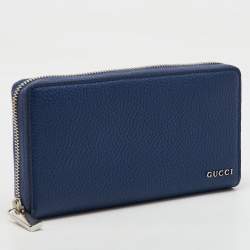 Gucci Navy Blue Leather Zip Around Continental Wallet