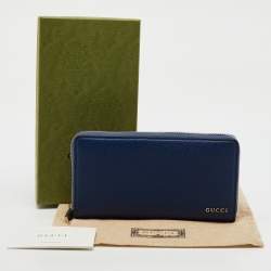 Gucci Navy Blue Leather Zip Around Continental Wallet