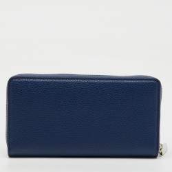 Gucci Navy Blue Leather Zip Around Continental Wallet