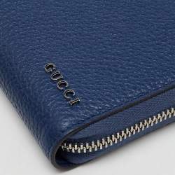 Gucci Navy Blue Leather Zip Around Continental Wallet
