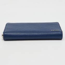 Gucci Navy Blue Leather Zip Around Continental Wallet
