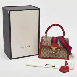 Pre Owned Gucci Beige/Red GG Supreme Canvas and Leather Small Queen Margaret Top Handle Bag