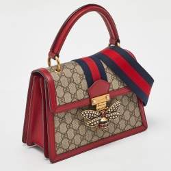 Pre Owned Gucci Beige/Red GG Supreme Canvas and Leather Small Queen Margaret Top Handle Bag
