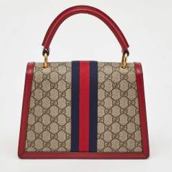 Pre Owned Gucci Beige/Red GG Supreme Canvas and Leather Small Queen Margaret Top Handle Bag