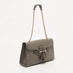 Pre Owned Gucci Grey Microguccissima Leather Medium Emily Chain Shoulder Bag