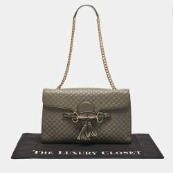 Pre Owned Gucci Grey Microguccissima Leather Medium Emily Chain Shoulder Bag