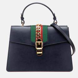 Gucci Black Medium Leather Sylvie Top Handle Bag