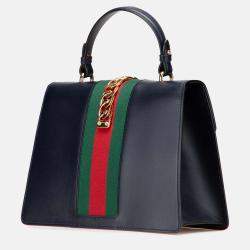 Gucci Black Medium Leather Sylvie Top Handle Bag