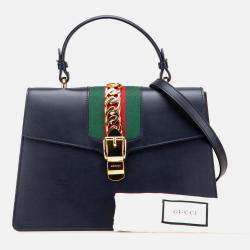 Gucci Black Medium Leather Sylvie Top Handle Bag