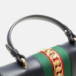 Gucci Black Medium Leather Sylvie Top Handle Bag
