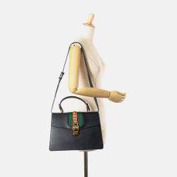 Gucci Black Medium Leather Sylvie Top Handle Bag