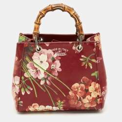 Gucci Multicolor Blooms Print Leather Mini Bamboo Tote