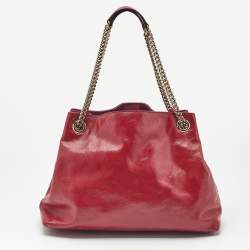 Pre Owned Gucci Pink Patent Leather Medium Soho Chain Tote