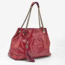 Pre Owned Gucci Pink Patent Leather Medium Soho Chain Tote