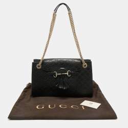 Pre Owned Gucci Black Guccissima Leather Large Emily Chain Shoulder Bag