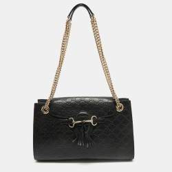 Gucci Black Guccissima Leather Large Emily Chain Shoulder Bag