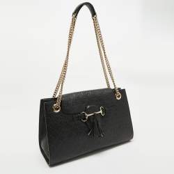 Pre Owned Gucci Black Guccissima Leather Large Emily Chain Shoulder Bag