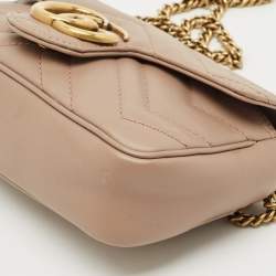 Pre Owned Gucci Beige Matelassé Leather Super Mini GG Marmont Crossbody Bag