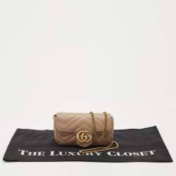 Pre Owned Gucci Beige Matelassé Leather Super Mini GG Marmont Crossbody Bag