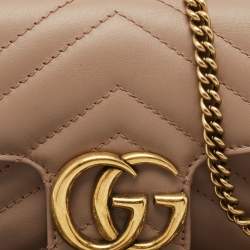 Pre Owned Gucci Beige Matelassé Leather Super Mini GG Marmont Crossbody Bag