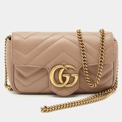 Gucci Beige Matelassé Leather Super Mini GG Marmont Crossbody Bag