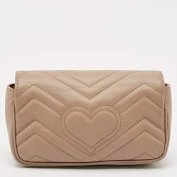 Pre Owned Gucci Beige Matelassé Leather Super Mini GG Marmont Crossbody Bag