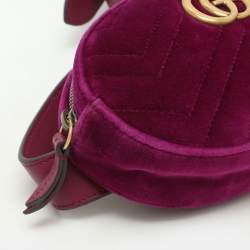 Pre Owned Gucci Purple Matelassé Velvet Mini GG Marmont Belt Bag